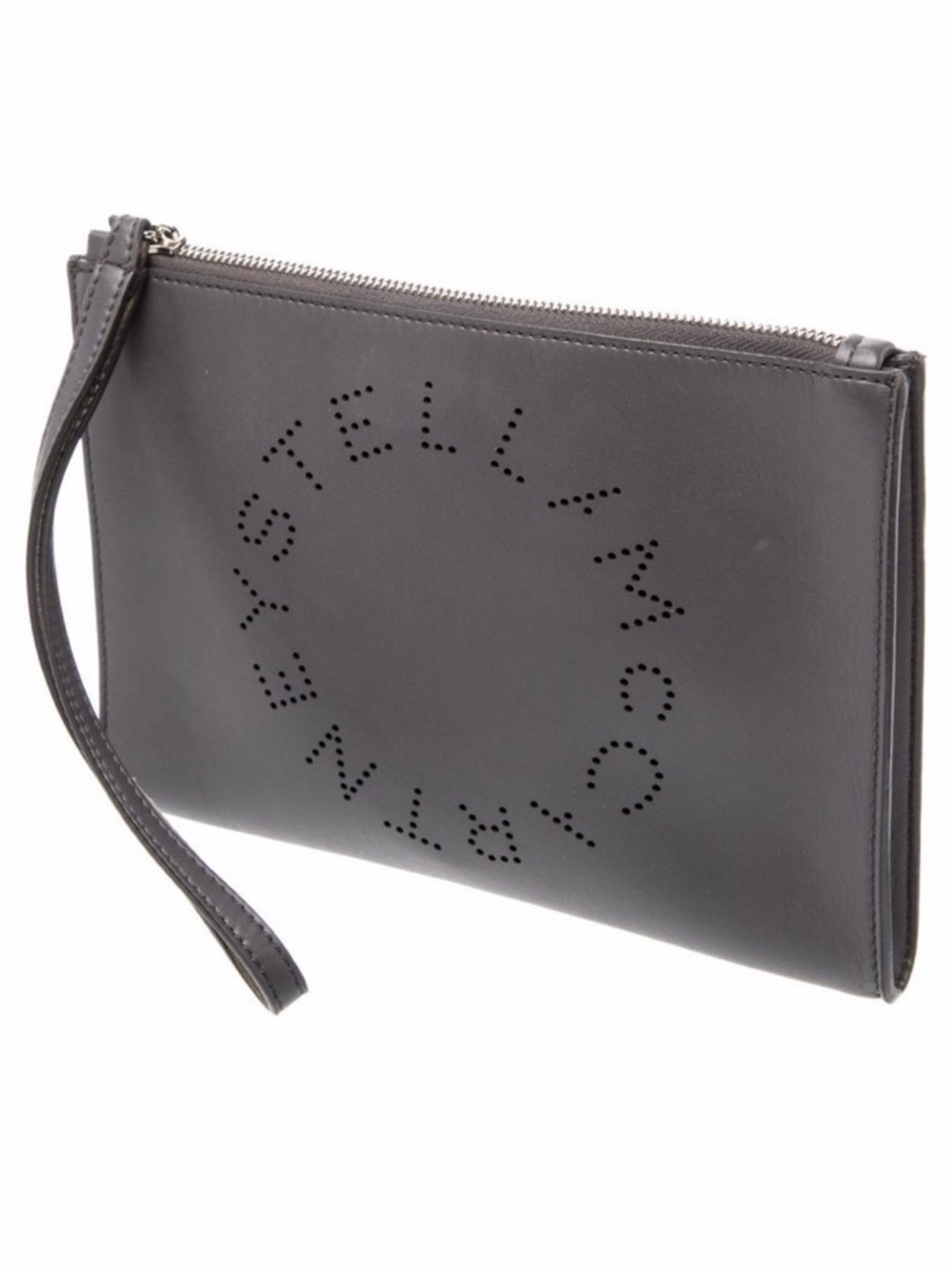 Stella McCartney Gray Perforated Logo Clutch